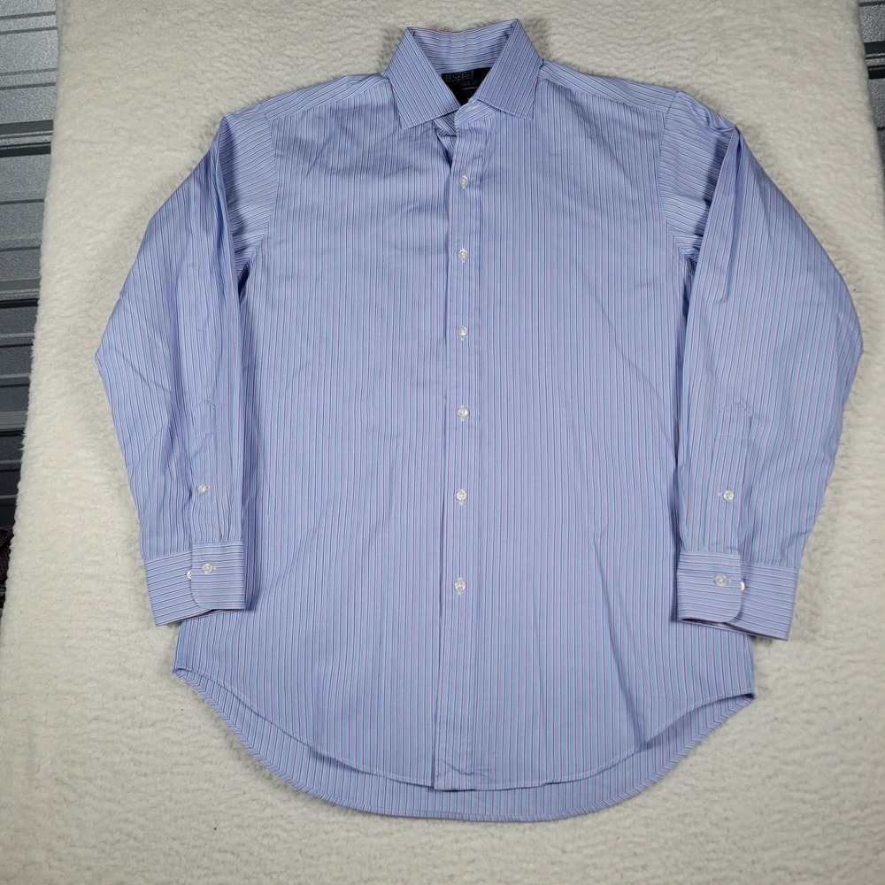 Polo Ralph Lauren Dress Shirt Mens 15.5 32/33 Blue Pink Regent Classic Stripe